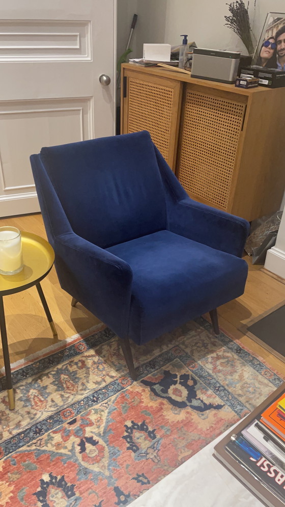 Image 1 of Set of 2 Blue Velvet Armchairs