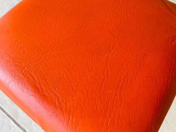 Image 1 of Mid-Century, Orange Skaï and Chrome Stool By J L 1970s