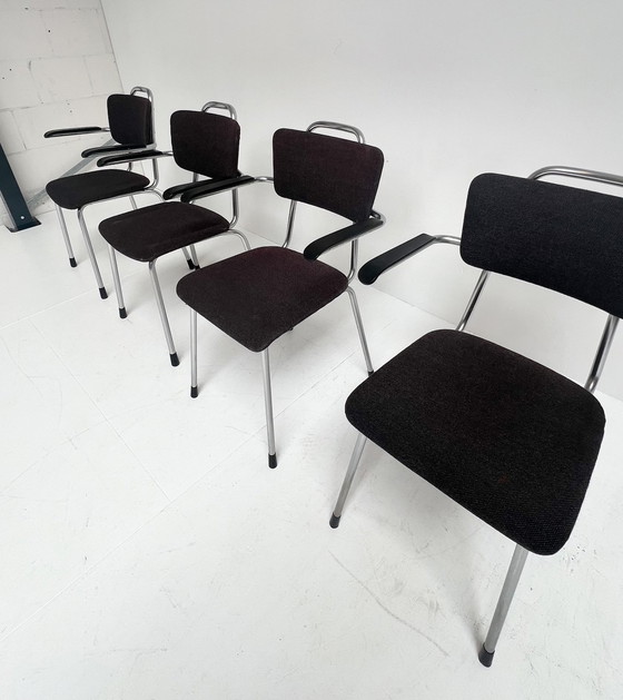 Image 1 of Ensemble de quatre chaises Gispen 115 d'origine hollandaise, 1960