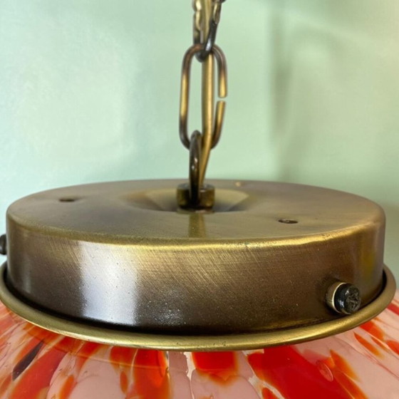 Image 1 of Grand lustre suspendu de style Régence en verre rouge