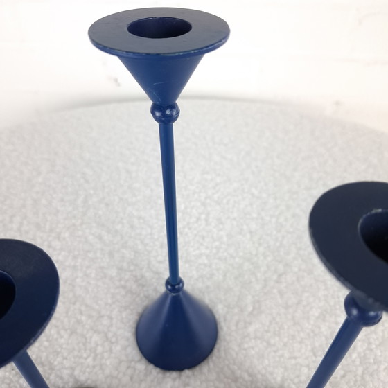 Image 1 of Juego de 3 candelabros Memphis Milano años 80 azul