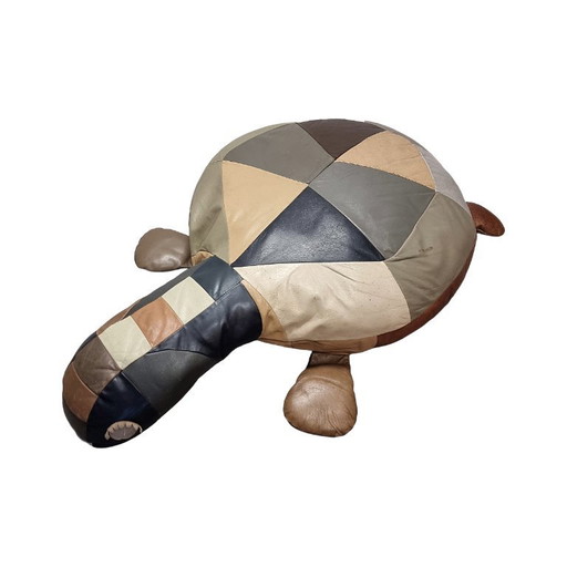 Grote vintage lederen patchwork schildpad poef, jaren 70