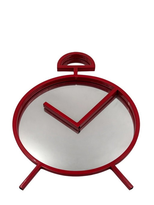 Postmoderne popart-design rode wandspiegel in klokvorm – PILM Italië, jaren 80