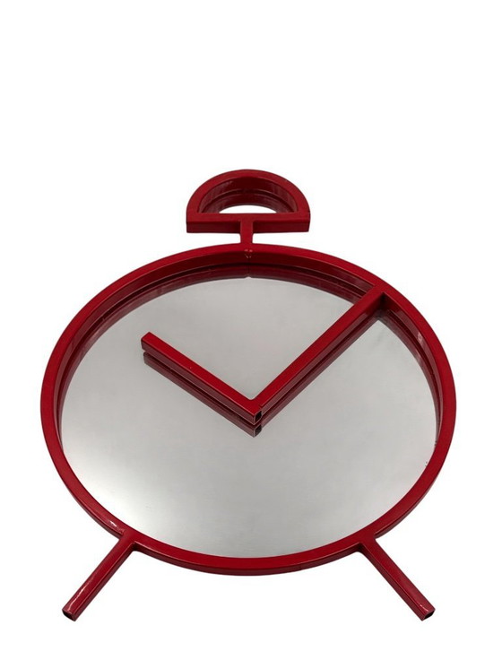 Image 1 of Postmoderne popart-design rode wandspiegel in klokvorm – PILM Italië, jaren 80
