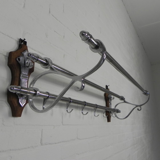 Image 1 of Chrome Art Deco Wall Coat Rack With 6 Hooks, 1930s