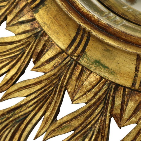 Image 1 of Large Rare Wooden Sun Mirror Sunburst Gold Leaf XL 86cm