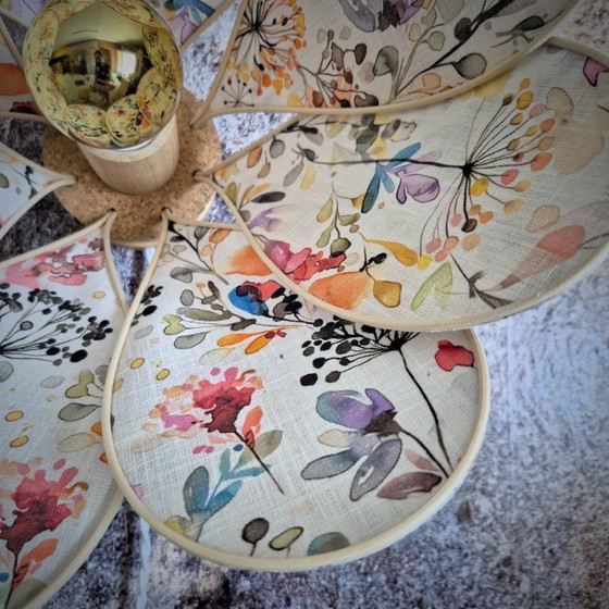 Image 1 of Flower wall lamp, Nymphéa model, 8 petals in rattan and fabric (customizable shade)