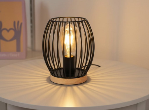 Lampada da tavolo con gabbia in metallo nero per il soggiorno