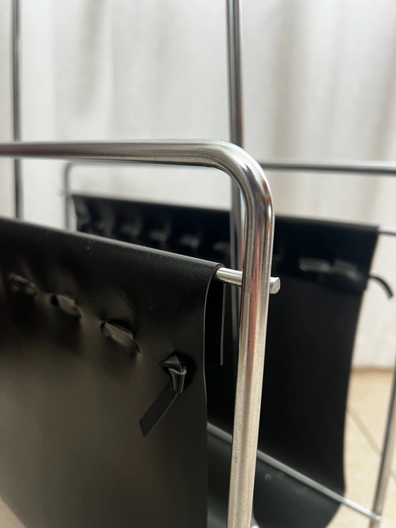 Vintage Voss Magazine Holder 70s Chrome & Skai, Magazine rack, Black (photo 2 of 5)