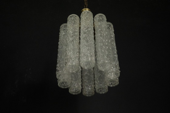 Image 1 of Pair of Murano Glass and Brass Chandeliers in the Style of Toni Zuccheri, Italy 1970s