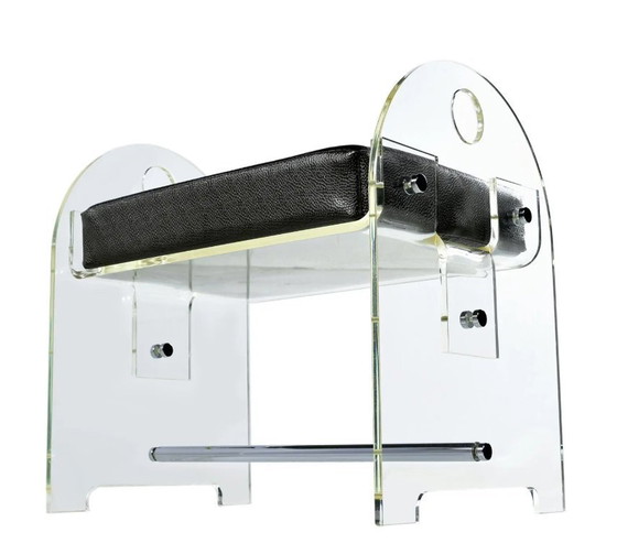 Image 1 of Banc de coiffeuse en Lucite avec nouveau revêtement en imitation peau de serpent