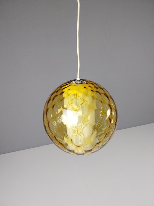 Vintage Danish Pendant Lamp in Ochre Yellow Glass, 1960s - 70s