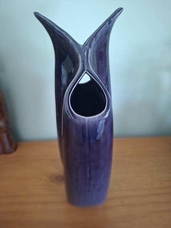 Image 1 of Large Sculptural Postmodern Ceramic Vase in Deep Violet Glaze – 35 cm