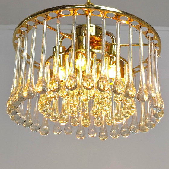 Image 1 of Vintage Palwa kroonluchter teardrop messing mid century