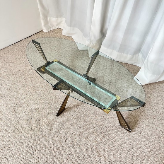Vintage Italiaanse salontafel van glas, chroom en messing, Hollywood Regency-stijl, jaren 70. – Metal (photo 9 of 19)