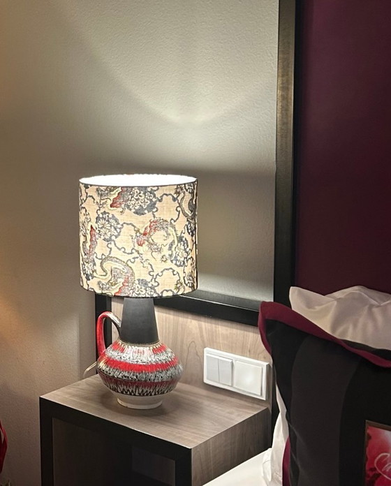Image 1 of Unique accent lamp made from an MCM vase with a Japanese dragon shade