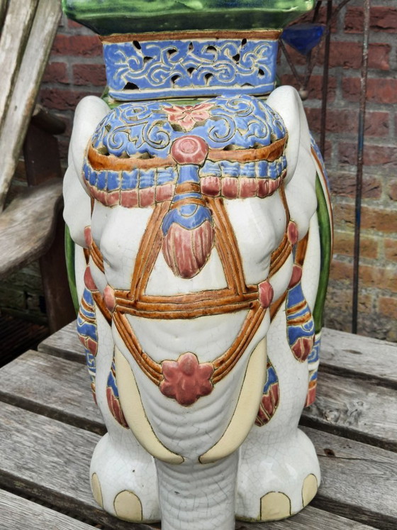 Image 1 of Vintage glazed figurative ceramic Chinese royal elephant garden stool, 20th century
