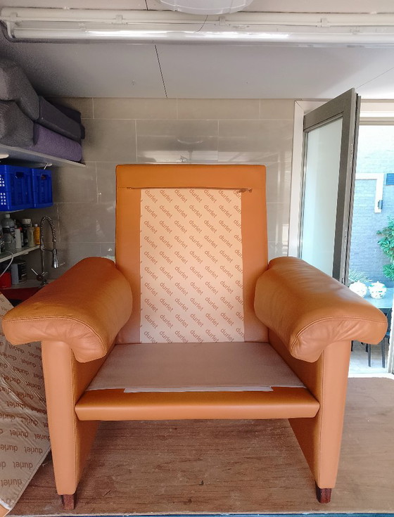 Image 1 of Twee club durlet zetels - relaxzetel- vintage model - cognac -rundsleer