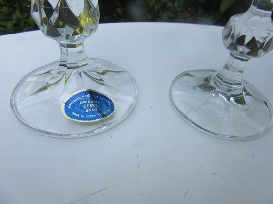 Image 1 of 4 verres bohèmes émaillés peints à la main, dans les tons vert pâle/rose et or, Sklo, vintage