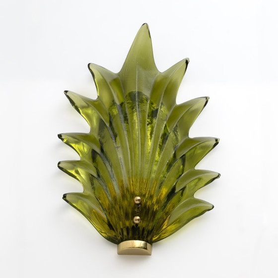 Image 1 of Pair Barovier & Toso Style Modern Italian Murano Glass Leaf Sconces