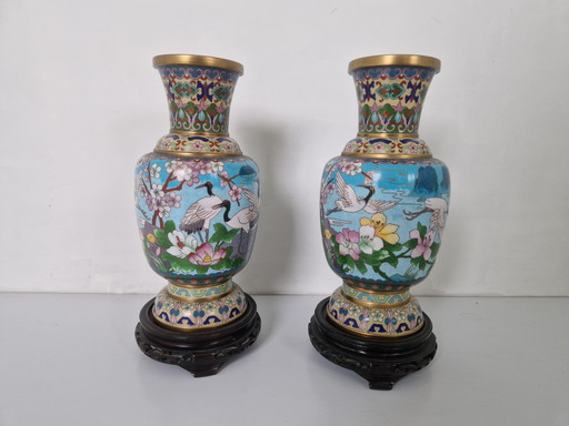 A Pair Of Chinese Closoinné Vases 