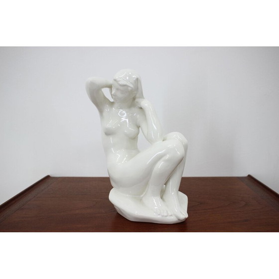 Image 1 of Vintage Art Deco ceramic sculpture of a seated nude woman, 1940