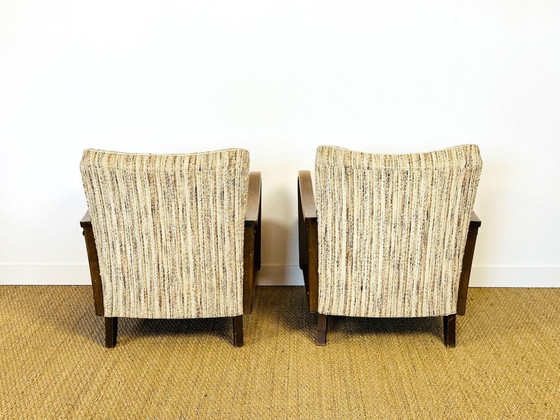 Image 1 of Vintage Art Deco woonkamerset van gebogen hout en riet, 1950, set van 3