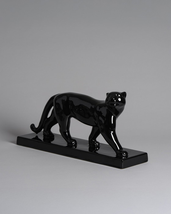 Image 1 of Chic Porcelain Black Panther Art Deco Style Sculpture Figurine Iconic Design