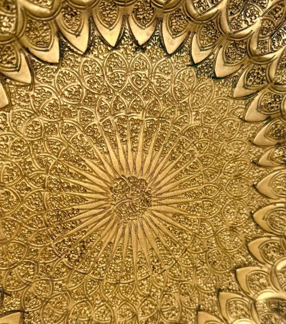 Grand Plat Mural Vintage en Laiton / Plateau Gravé avec Motif Paon – Bols, Brass (photo 6 of 9)