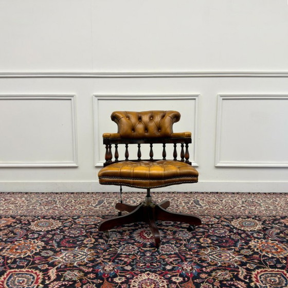 Chaise de bureau Chesterfield classique anglaise marron – Chaises de bureau, Cuir, Bois (photo 2 of 7)