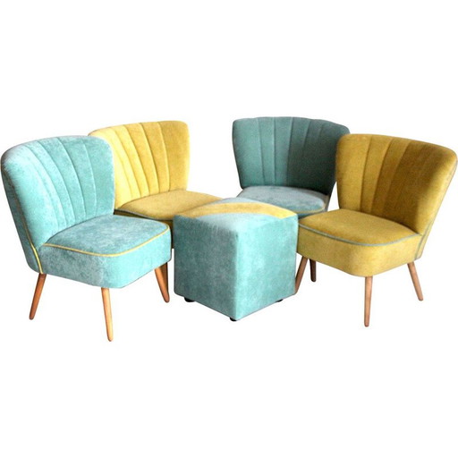 Set di 4 sedie da donna vintage con poggiapiedi, anni '60