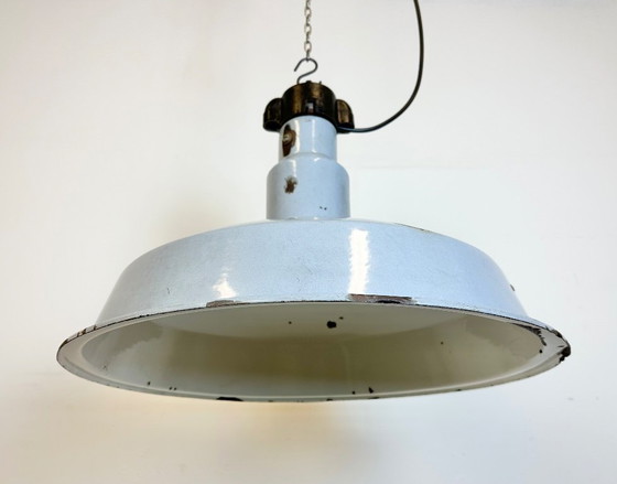 Image 1 of Large Industrial Midcentury Grey Enamel Factory Lamp, 1950s