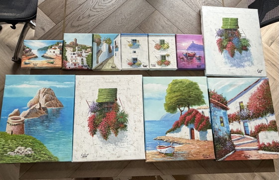Set of Hand-Painted Ibiza Paintings – 11 Pieces – Paintings & Drawings, Canvas (photo 3 of 6)