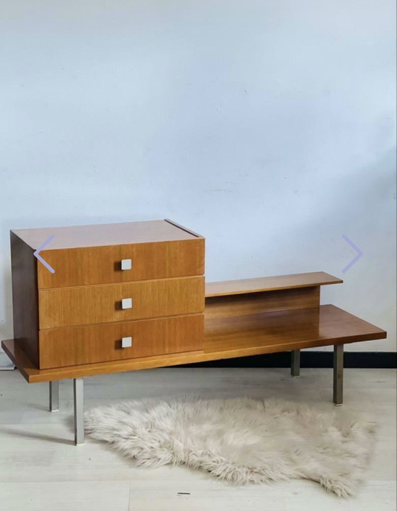 Vintage Midcentury Sidetable / Halmeubel Met Spiegel – Wandkast, Crystal, Wood (photo 3 of 10)