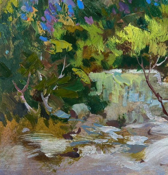 Image 1 of Original Oil Painting Summer Houses Landscape A walk through the city streets