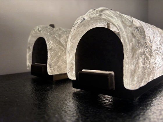 Image 1 of Ensemble de 2 très grandes appliques murales (verre dépoli vintage) Hans Popp (HP Leuchten)