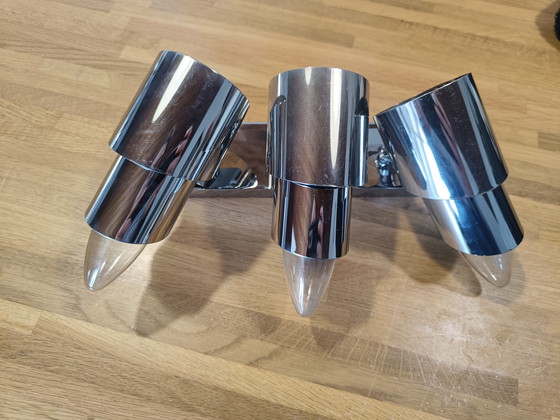 Image 1 of Chromen drievoudige spotlamp uit de jaren 70 voor wand of plafond