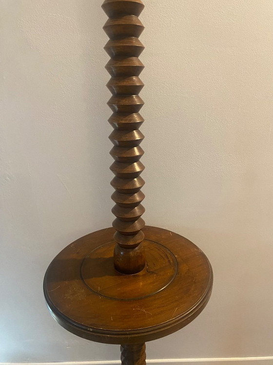 Vintage Gedraaide Houten Vloerleeslamp Charles Dudouyt met Geïntegreerde Plank – Vloerlampen, Wood (photo 4 of 6)