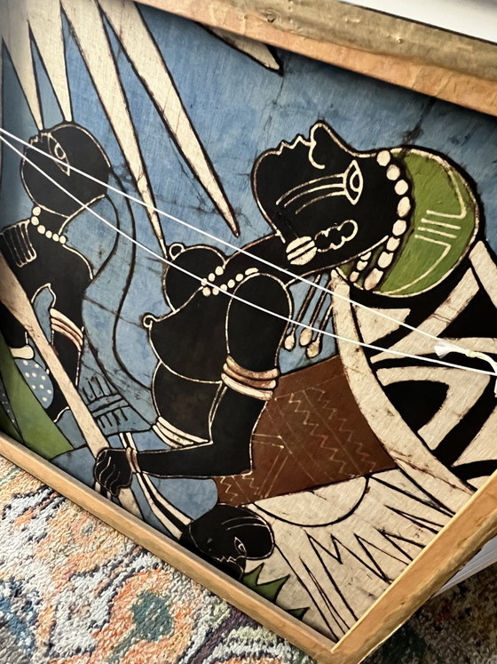 Image 1 of Ingelijst West-Afrikaans batikschilderij uit Gambia (73x73 cm)