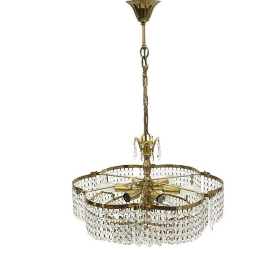Image 1 of Vintage basket crystal chandelier Bakalowits & Söhne brass, Austria 1970s