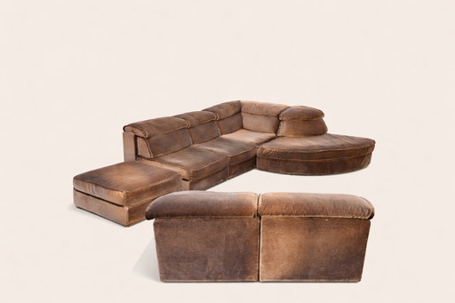 Canapé modulaire vintage Laauser en velours marron