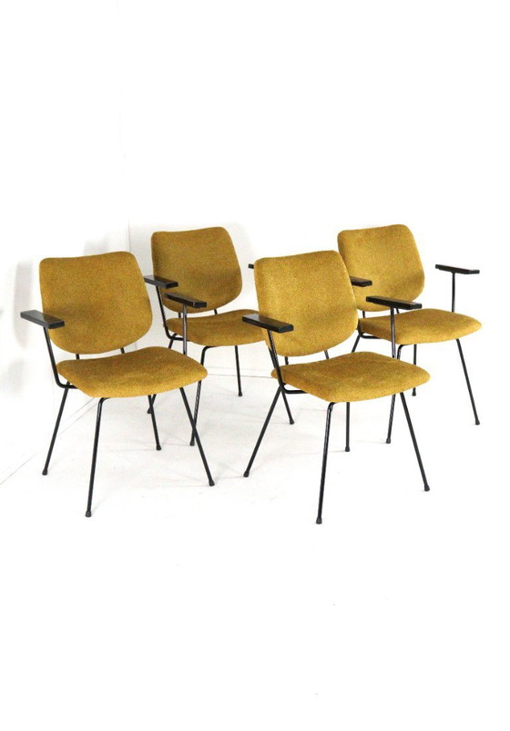 Image 1 of Set van 4 W.H. Gispen voor Kembo stoelen eetkamerstoelen vintage gestoffeerd