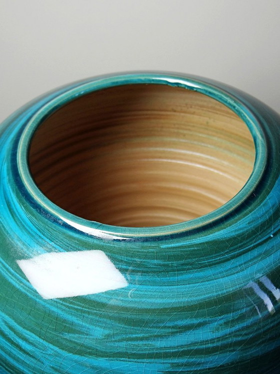 Image 1 of Large ceramic vase with mixed clays, malachite green glaze, 1950s-70s