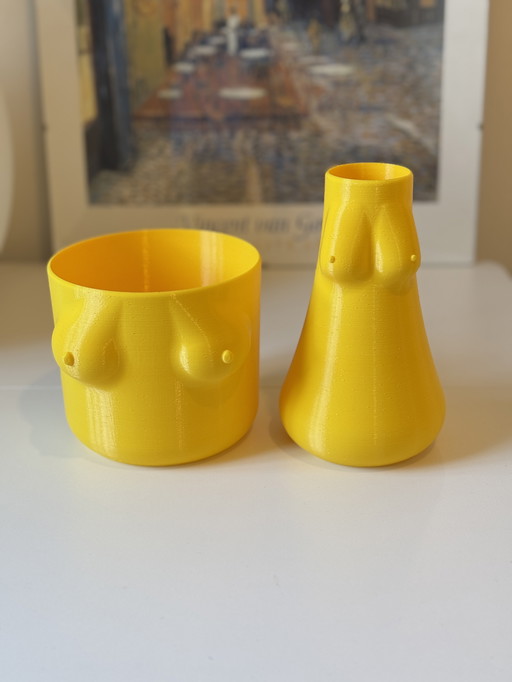 Set gele boobie vaas & bloempot – 3D geprint design