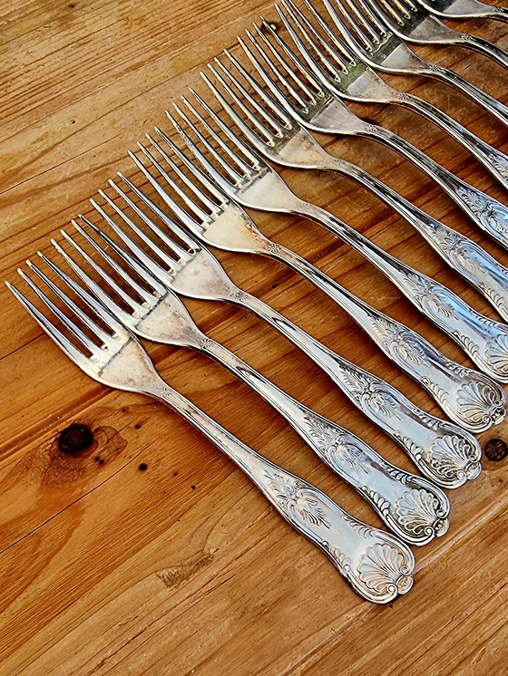 Image 1 of Set Of 12 Vintage Rocaille Style Forks