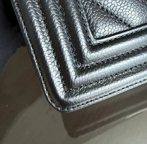 Image 1 of Chanel Boy Small - Caviar 20cm Chevron Grained Calfskin Black Leboy Ruthenium Silver Hardware Series 28