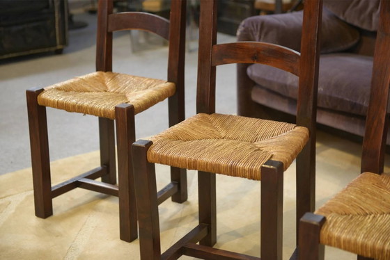 Set of 4 chairs in elm and straw by Aranjou 1950s, Dining chairs, Wood, Vintage (photo 5 of 14)
