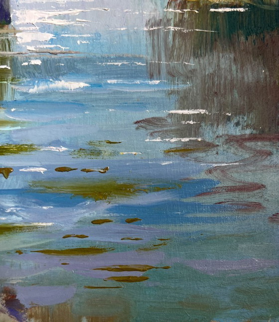 Image 1 of Original Oil Painting Summer Forest Landscape Walk along the river