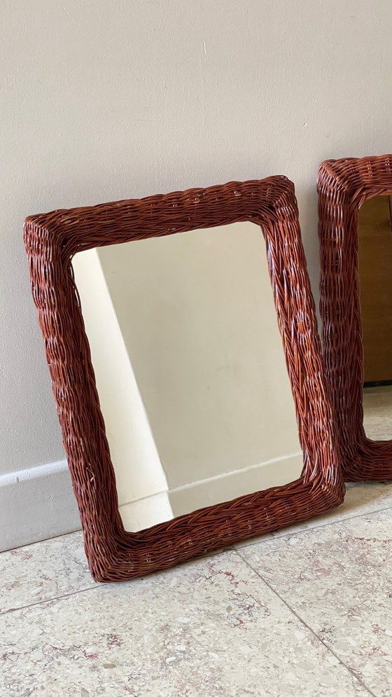 Image 1 of Coppia di specchi vintage in rattan