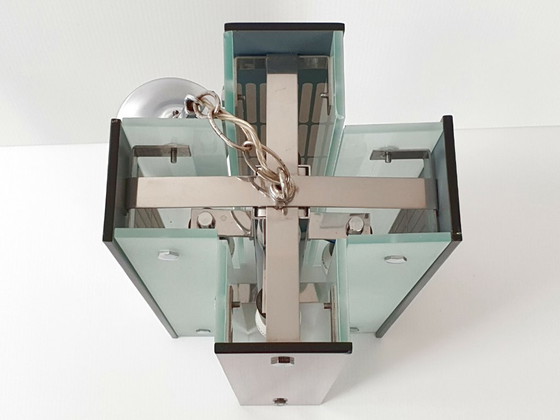 Image 1 of Italiaanse vintage kroonluchter uit de jaren 70 van glas en spiegelglas, Fontana Arte 70s.